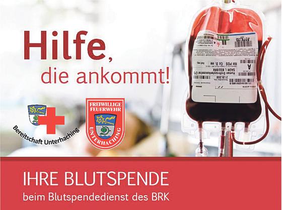 In einer Gemeinschaftsaktion von BRK und der FFW Unterhaching wird am 6. August ein Blutspendetermin in der Hachinga Halle in der Grünauer Allee veranstaltet.	Foto: VA
