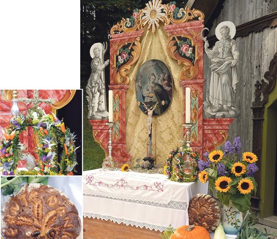Die verschiedenen Feldfrüchte schmücken den Altar an Erntedank.                                                       Fotos: Dieter Schnöpf