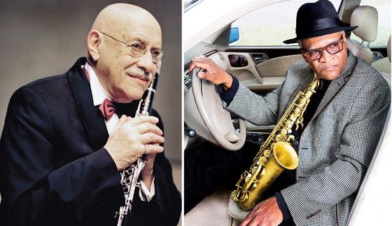 Stargast des ersten Abends: »King of Klezmer« Giora Feidman. Foto rechts: Stargast des zweiten Abends: Saxofonist Bobby Watson. Fotos: VA/Lafiya Watson
