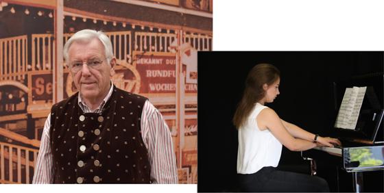 Durch den musikalisch-traditionalen Abend führt Bayern-Experte Gerhard Holz. Foto rechts: Die talentierte Xenia tritt am Klavier auf. Fotos: Daniel Mielcarek/privat