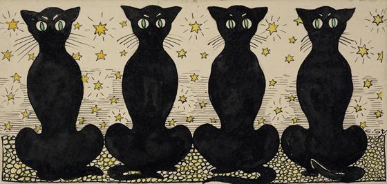 Carl Strathmann, Vier schwarze Katzen, um 1896, Aquarell und Tusche. Foto: © Münchner Stadtmuseum