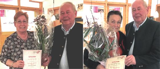 Mit Abschieds-Orchidee: Gudrun Sardelli und Franz Pfluger. Bild rechts: Baronin Heide Fleissner von Zastrow und Franz Pfluger. Fotos: NBH