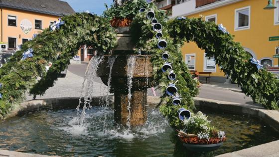 Sehenswert: der Marktbrunnen von Gutau, direkt vor der Unterkunft der Kirchheimer Wandergruppe. Foto: Verein