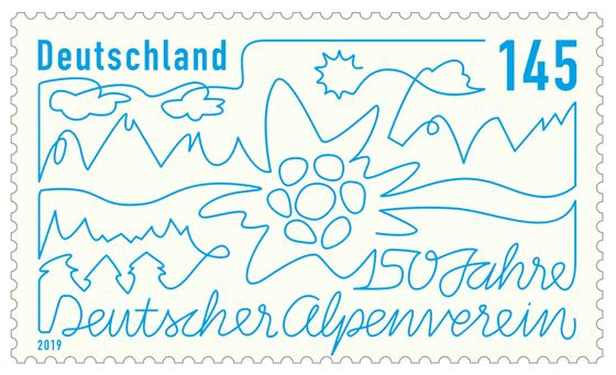 Zum 150-jährigen Jubiläum des Deutschen Alpenvereins wird es eine Sonderbriefmarke geben. Sie wird ab 4. April ausgegeben. Foto: © Bundesministerium der Finanzen