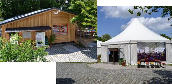 Saisonbeginn im Jugendübernachtungscamp "The Tent". Bild links: Seit diesem Jahr neu: Die Cafeteria. Fotos: KJR