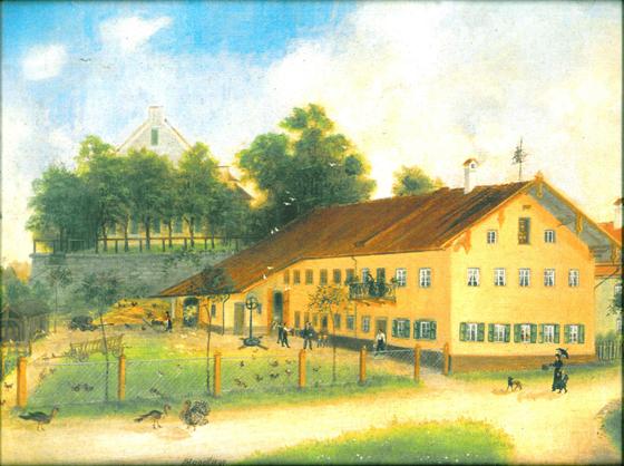 Der Bichler-Hof in Öxing, in dem die erste Grafinger Gendarmeriestation 1869 Unterbringung fand, in einem Gemälde des Künstlers Standl aus dem Jahre 1897. Foto: Gregor Schlederer