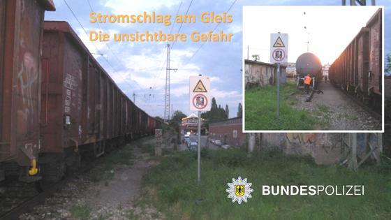 Die Münchner Bundespolizei warnt eindringlich vor den Gefahren auf Bahngebiet. Sowohl im Gleisbereich als auch auf Waggons herrscht Lebensgefahr. Foto: Bundespolizei