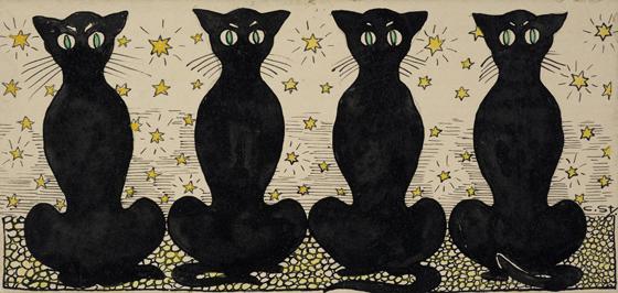 Carl Strathmann, Vier schwarze Katzen,  um 1896, Aquarell und Tusche. Foto: © Münchner Stadtmuseum
