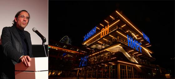 Architekt Jacob van Rijs hat das Gebäude an den niederländische Pavillon der Expo 2000 angelehnt. Foto rechts: Ein echter Hingucker, bei Tag wie bei Nacht: das neue WERK12 im Werksviertel Mitte. Fotos: Sybille Leyk / URKERN