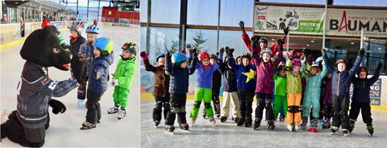 Es geht wieder los: Der bärenstarke Spaß am Wintersport für Groß und Klein kann kommen. Die ehrenamtlichen Trainer bringen den Kindern aber auch Erwachsenen das Schlittschuhlaufen bei. Fotos: Verein