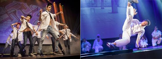 Tanzshows beim Teeniefasching im Kulturzentrum Trudering. Bild rechts: HipHop und Breakdance-Gruppe der Tanzschule Rythmove zeigt ihr ganzes Können. Fotos: VA