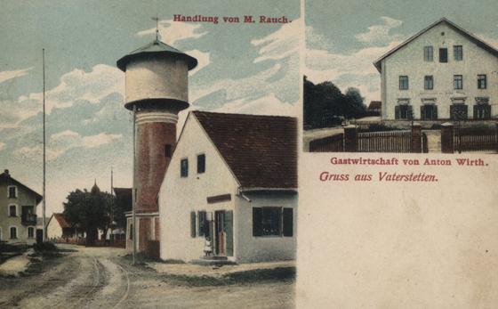 Ansichten aus einer längst vergangenen Zeit: Eine Postkarte mit dem Gruber Haus am Wasserturm und dem Alten Wirt in Parsdorf. Foto: Gemeindearchiv