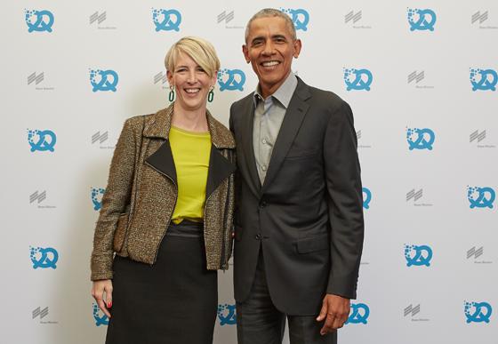 Bei der Bits & Pretzels traf OB-Kandidatin Katrin Habenschaden auf den ehemalige US-Präsidenten Barack Obama. Foto: Stefan Grau