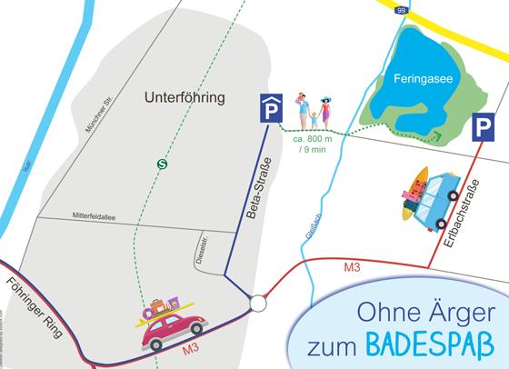 Für die Zufahrt zum Feringasee gibt es zwei legale Parkmöglichkeiten. Foto: Gemeinde Unterhaching