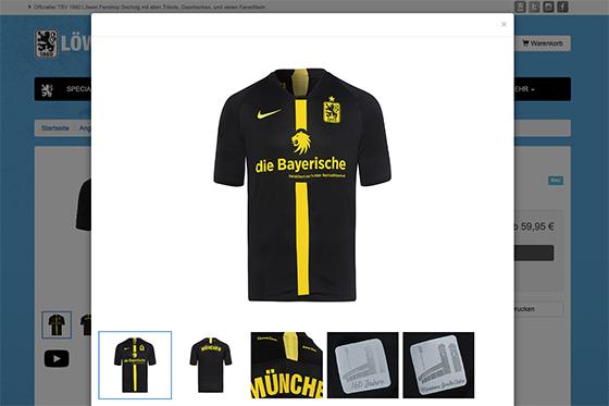 Auswärts-Mode: das neue Löwentrikot. Foto: Screenshot Fanshop TSV 1860 München