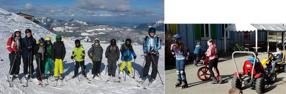 Vier Tage Schnee-Spaß auf Skiern oder Snowboard bietet das Skilager in Kössen für Kinder und Jugendliche von 8 bis 15 Jahren. Foto rechts: Spaß auf allem, was Räder hat, bietet die Tagesferienbetreuung wie hier im SBZ Fideliopark.  F.: KJR