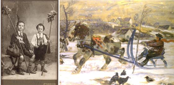 Franz Xaver und Josef Stahl, aufgenommen im Fotoatelier Weiss. Bild rechts:  Eine Postkarte mit einem Werk von Franz Xaver Stahl. Fotos: VA