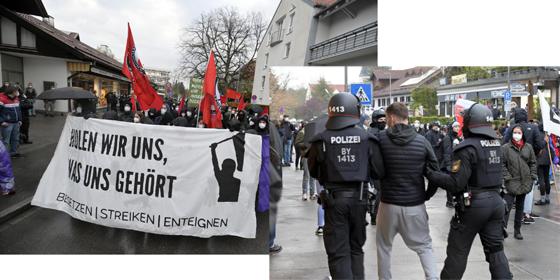 Eine antikapitalistische Demo Linker Aktivisten fand in Grünwald statt. Unter der Begleitung der Polizei fuhren die Demonstranten zurück in die Münchner Innenstadt. Fotos: Claus Schunk