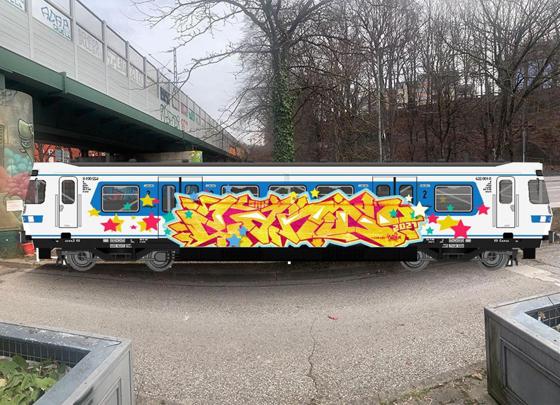 Der Graffiti-Künstler LANDO setzt der legendären S-Bahn der Baureihe ET420, auch "Olympia-S-Bahn, genannt, ein legales Denkmal. Foto: VA