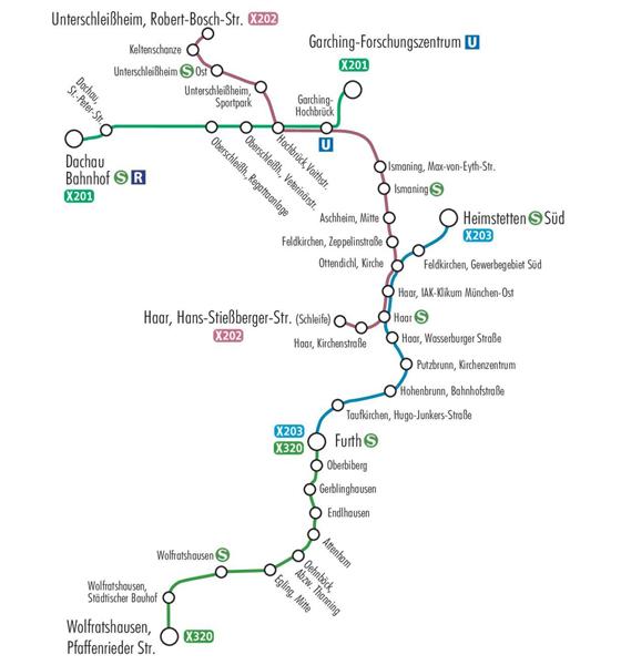 Die neuen ExpressBus-Linien im Landkreis München. Foto: Stadt USH