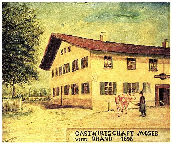 Ein Abbild der Gastwirtschaft Moser ziert den 2. Band der Ortschronik von Otterfing. Es hatte auch den Hausnamen "Beim Moser", da die Besitzer seit dem 19. Jahrhundert die Familie Moser war. Foto: Archiv Otterfing