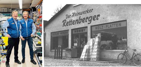 Die Brüder Klaus und Bernd Rettenberger haben sich die Entscheidung nicht leicht gemacht, aber Mitte des Jahres schließen sie die Pforten. Foto rechts: So sah der Heimwerkermarkt Rettenberger im Jahr 1973 an der Alten Landstraße 1 aus. F: hw / Privat