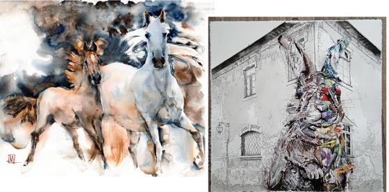 Meisterhafter Aquarell-Technik macht die Bilder von Marina Pospelova-Ezhevskaya leicht und frei. Foto rechts: Kontraste sind für Iryna Lupyna visuelle Wahrnehmung fundamental, was sich in ihren Werken wiederspiegelt. Fotos: VA