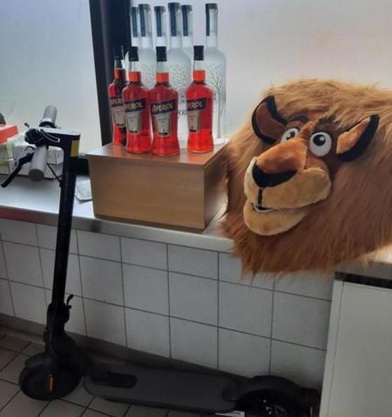 Da nutzte auch die freundliche Löwenmaske nichts, der Dieb von Spirituosen im Wert von über 500 Euro wurde von der Bundespolizei dingfest gemacht. Foto: Bundespolizei