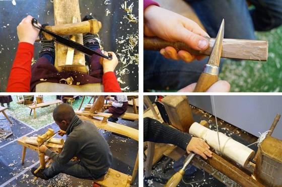 Wie man aus Holz einfache Gegenstände fertigen kann, lernt man bei den Workshops im Alex. Foto: Spiellandschaft Stadt