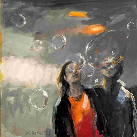 "Verzerrte Sicht (Überraschung)" ist der Titel dieses Gemäldes von Mio Kupka. Wie alles in der Ausstellung behandelt es die Themen Zeit und Flüchtigkeit. Foto: © Mio Kupka