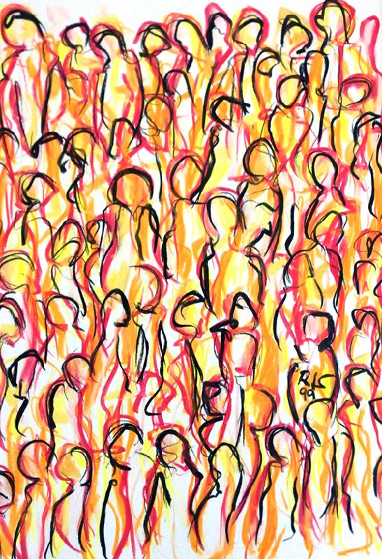 Crowd in orange and yellow heißt dieses Werk von Wolfgang Rossner. Foto: Wolfgang Rossner