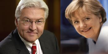 Treten beim TV-Duell gegeneinander an: Frank-Walter Steinmeier und Angela Merkel. Fotos: © Thomas Köhler, Andreas Herzau by Katinka Krieger