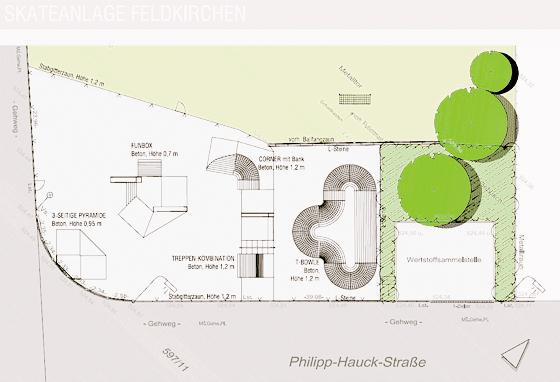 So sehen die Pläne für die neue Skateanlage an der Philipp-Hauck-Straße aus.	Foto: Gemeinde