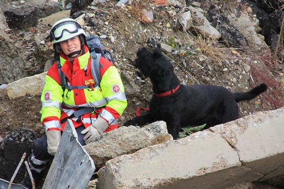 Rettungshunde sind darauf trainiert, große Gebiete nach Vermissten und Verunglückten abzusuchen. Foto: Johanniter
