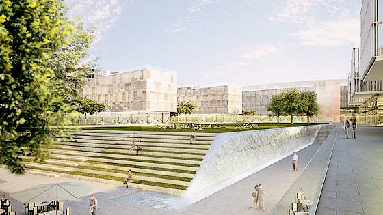 So könnte der künftige Innenhof am Hanns-Seidel-Platz aussehen, mit einem Platz, der als Freilichtbühne genutzt werden kann. Foto: Formfest – Daniel C. Wolf