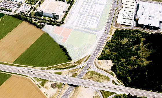 Taufkirchen will EADS-Gelände an der B 471 für ein modernes Einkaufs- und Unterhaltungszentrum nutzen.	Foto: Schunk